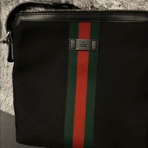 Gucci Black Messenger Bag with Red and Green Stripe